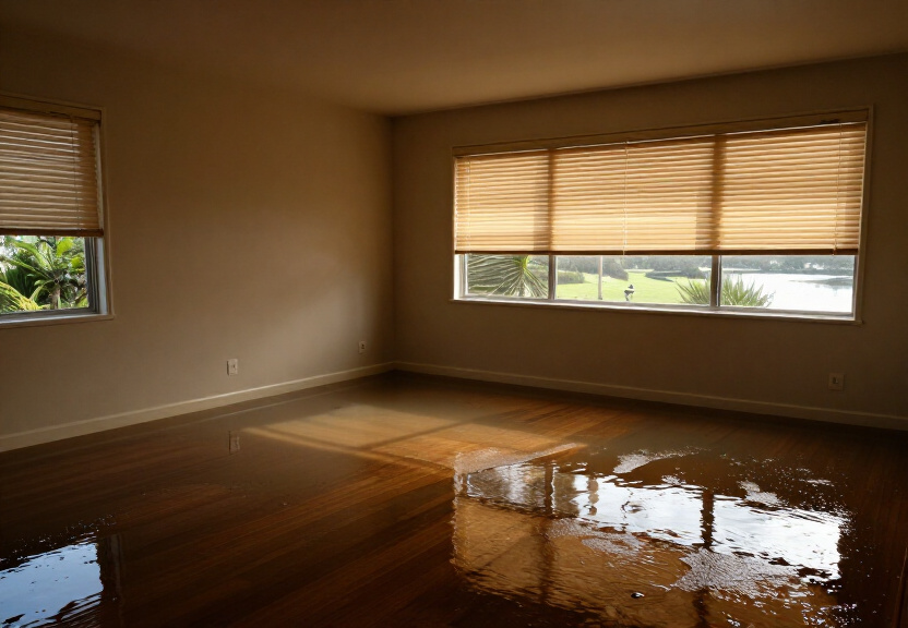 Water-damaged townhouse in Wentworth Point before drying
